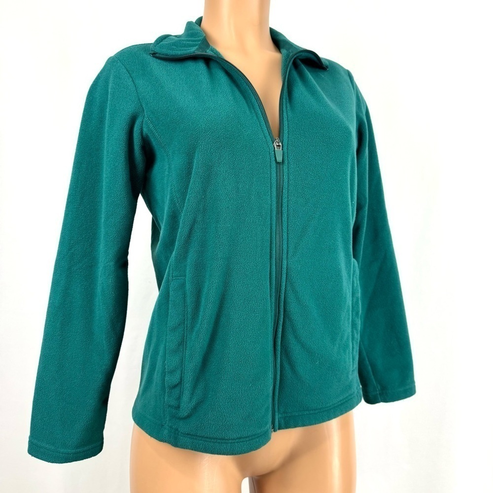 Lands End Women’s S Turquoise Green Full Zip Up Soft Fleece Jacket Sweater Top - Picture 1 of 11